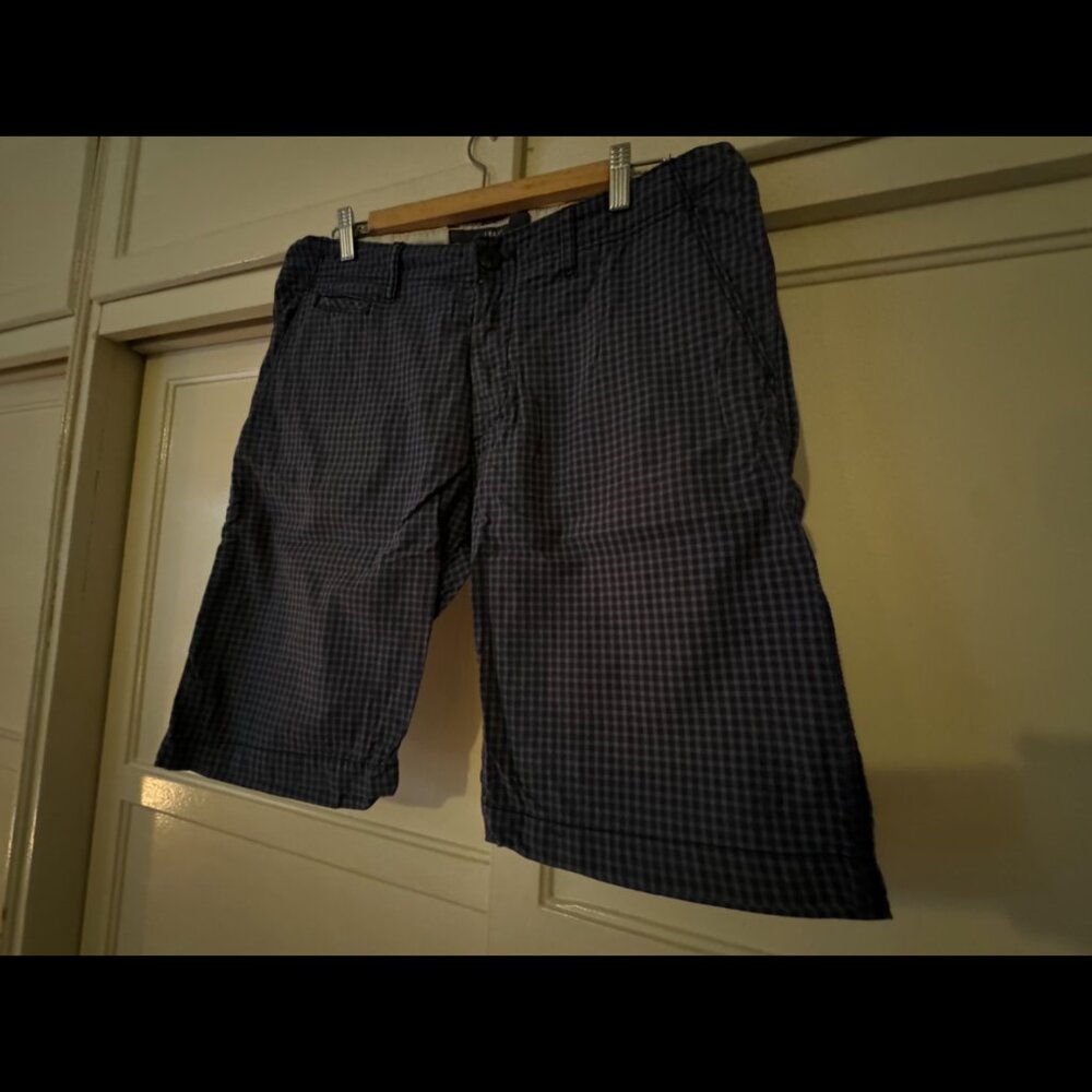 L.O.G.G. Label of Graded Goods blue & grey tartan plaid button fly shorts (34)